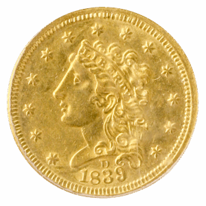 1839-D $2 1/2 Classic Hed PCGS AU58