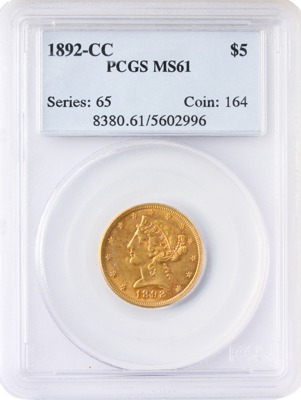 1892-CC $5 Liberty PCGS MS61