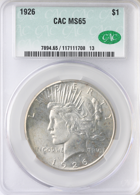 1926 Peace $1 CACG MS65 CAC
