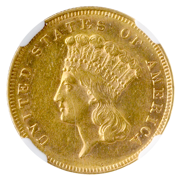 1868 $3 Indian Princess NGC AU58 CAC 1868 $3 Indian Princess NGC AU58 CAC