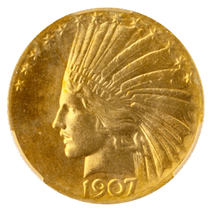 1907 $10 Indian Wire Rim CACG MS63