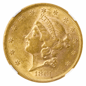 1861 $20 Liberty NGC AU58