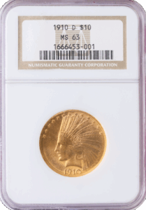 1910-D $10 Indian NGC MS63