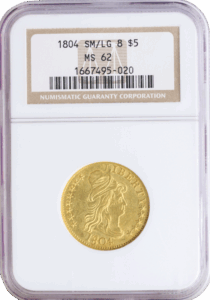 1804 $5 Draped Bust Small 8 Over Large 8 NGC MS62