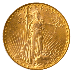 1908-D $20 Saint Gaudens No Motto PCGS MS64