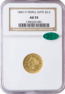 1843-O $2.50 Liberty NGC AU55 CAC