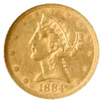 1884-CC $5 Liberty NGC AU58