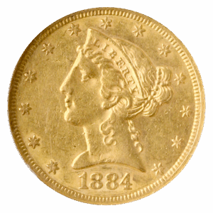1884-CC $5 Liberty NGC AU58