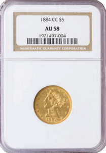 1884-CC $5 Liberty NGC AU58