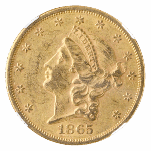 1865 $20 Liberty NGC AU55 CAC