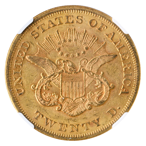 1865 $20 Liberty NGC AU55 CAC 1865 $20 Liberty NGC AU55 CAC