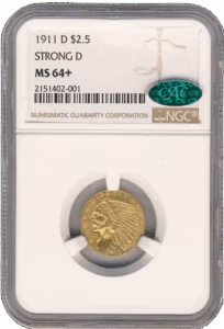 1911-D $2.50 Indian NGC MS64 CAC +