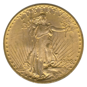 1908-D With Motto $20 Saint Gaudens PCGS MS64