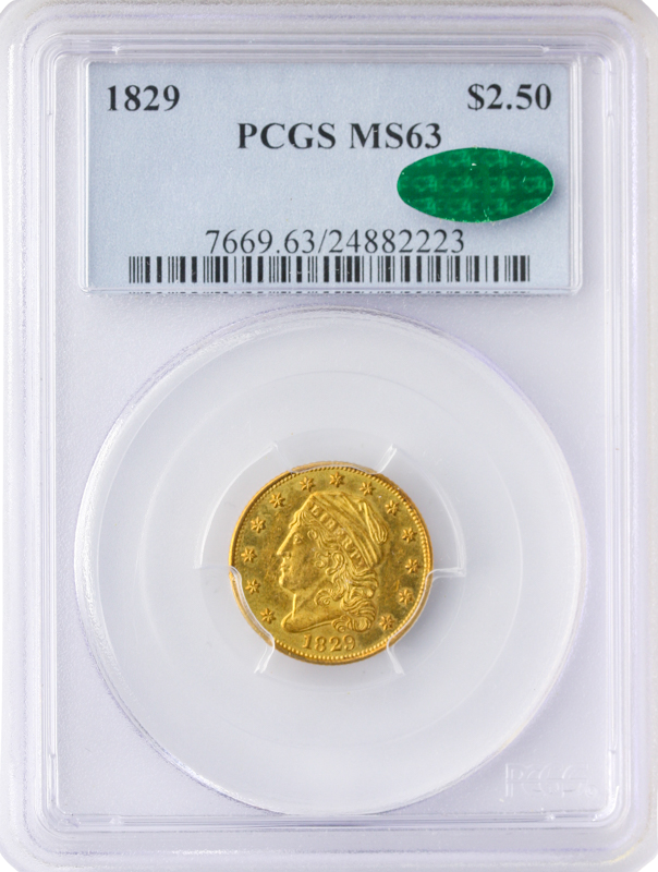 1829 $2.50 Capped Bust PCGS MS63 1829 $2.50 Capped Bust PCGS MS63