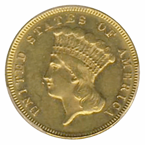 1871 $3 Indian Princess PCGS AU58 CAC