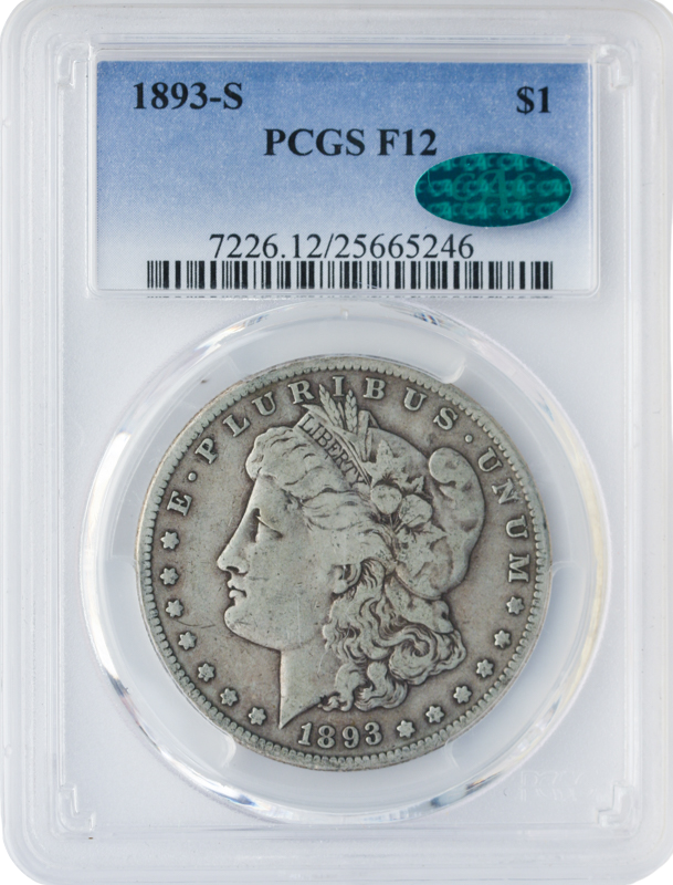 1893-S Morgan $1 PCGS F12 CAC 1893-S Morgan $1 PCGS F12 CAC