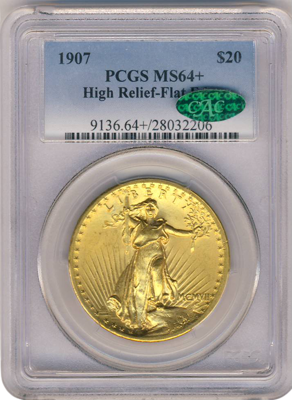 1907 $20 Saint Gaudens High Relief Flat Edge PCGS MS64 CAC +