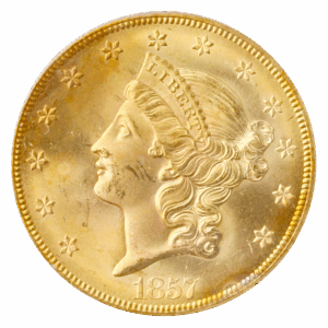 1857-S $20 Liberty SSCA Bold S PCGS MS64