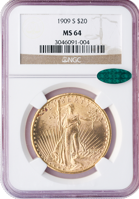1909-S $20Saint Gaudens NGC MS64 CAC