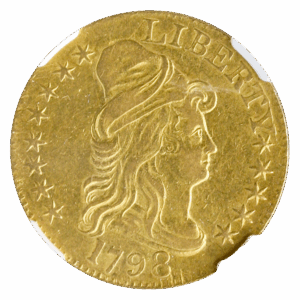 1798 $5 Draped Bust Large ,8 13 Star PCGS AU53 CAC