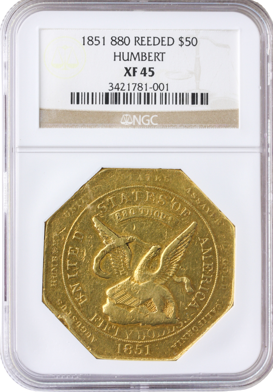 1851 $50 Humbert 880 Reeded Edge NGC XF45