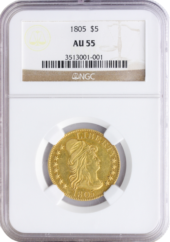 1805 $5 Draped Bust NGC AU55