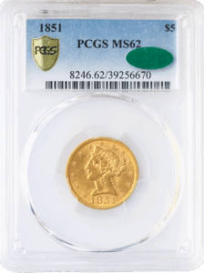 1851 $5 LIberty PCGS MS62 CAC
