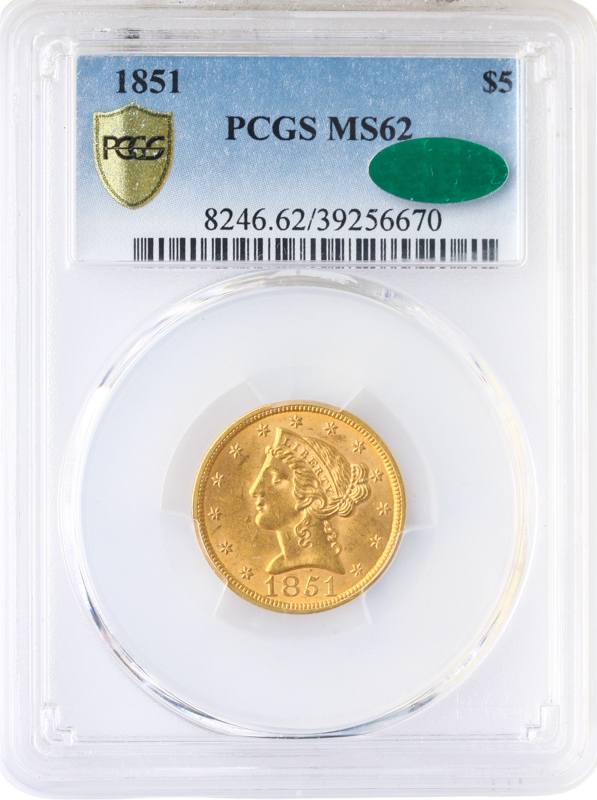 1851 $5 LIberty PCGS MS62 CAC