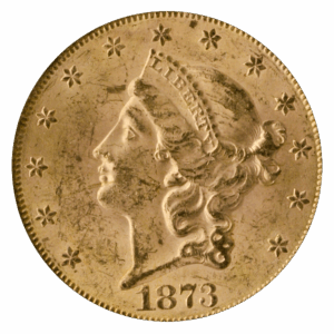 1873 $20 Liberty Open 3 NGC MS63 CAC