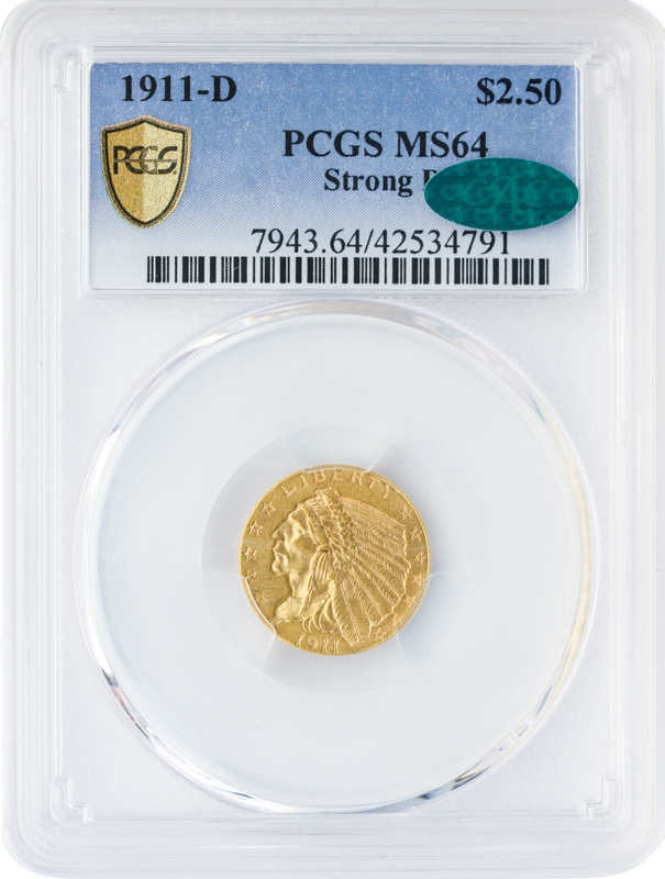 1911-D $2 1/2 Indian PCGS MS64 CAC 1911-D $2 1/2 Indian PCGS MS64 CAC