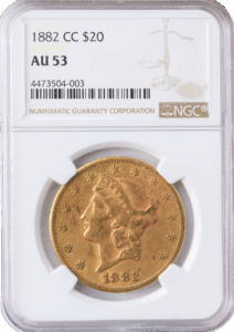 1882-CC $20 Liberty NGC AU53