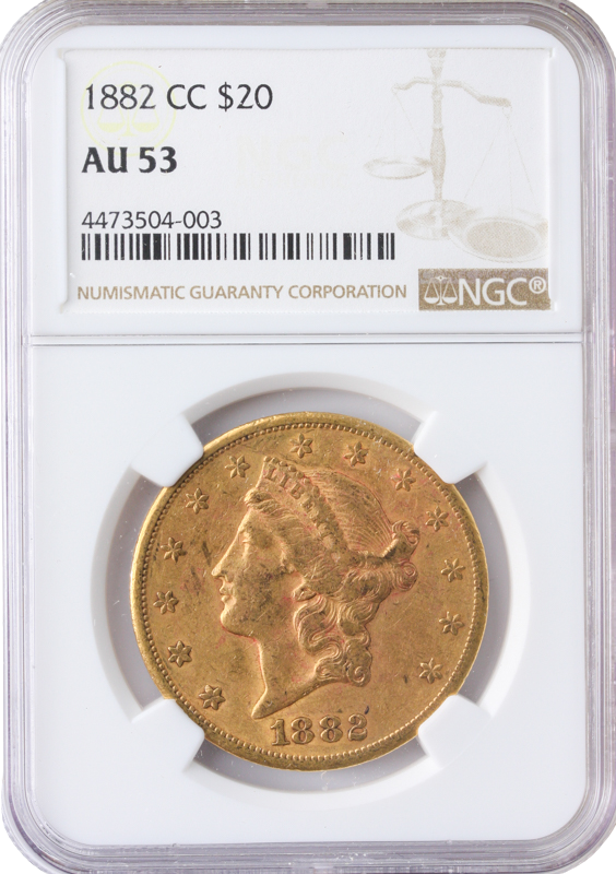 1882-CC $20 Liberty NGC AU53