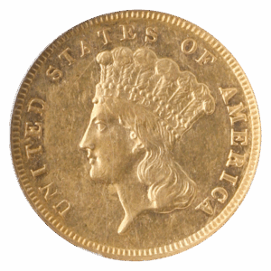 1885 $3 Indian Princess NGC AU58