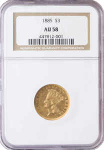 1885 $3 Indian Princess NGC AU58