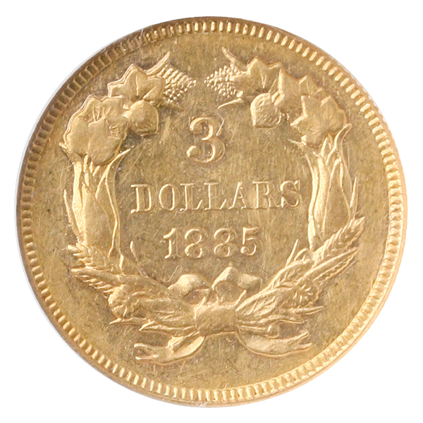 1885 $3 Indian Princess NGC AU58