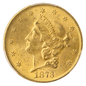 1873 $20 Liberty Open 3 PCGS MS64 CAC
