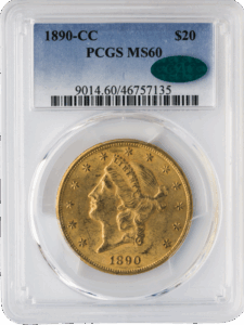 1890-CC $20 Liberty PCGS MS60 CAC