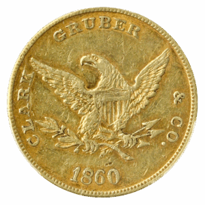 1860 $10 Clark Gruber & Co. PCGS AU53 CAC