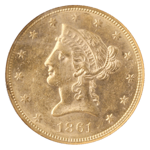 1861 $10 Liberty SS REPUBLIC NGC MS60 CAC