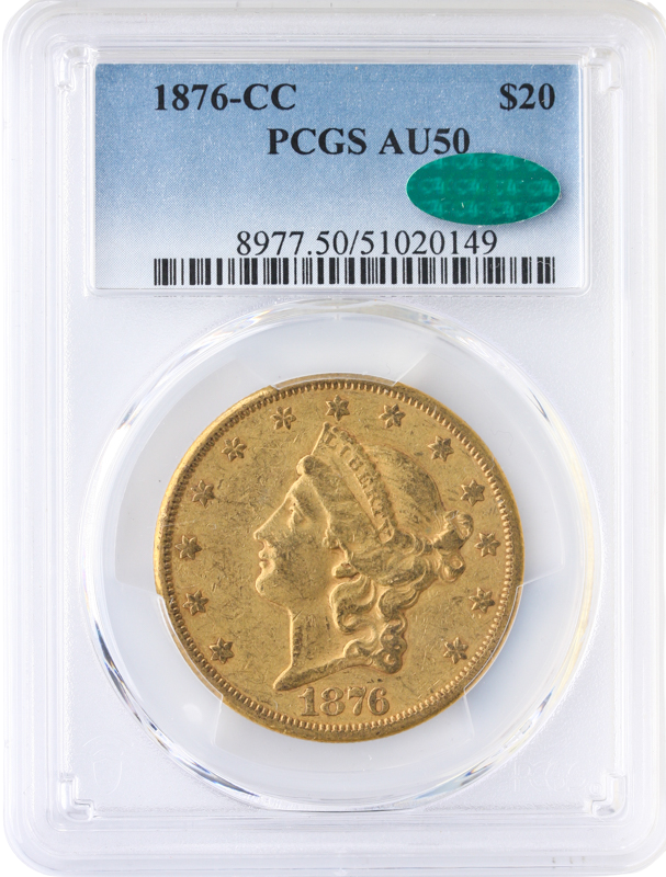 1876-CC $20 Liberty PCGS AU50 CAC 1876-CC $20 Liberty PCGS AU50 CAC
