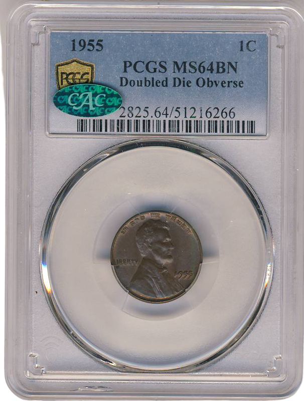 1955 Double Die Lincoln Cent PCGS MS64 BN CAC 1955 Double Die Lincoln Cent PCGS MS64 BN CAC