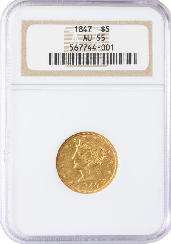 1847 $5 Liberty NGC AU55