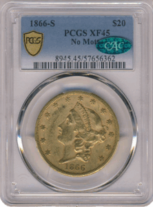 1866-S $20 Liberty No Motto PCGS XF45 CAC