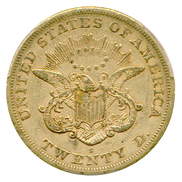 1866-S $20 Liberty No MottoPCGS XF45 CAC 1866-S $20 Liberty No MottoPCGS XF45 CAC