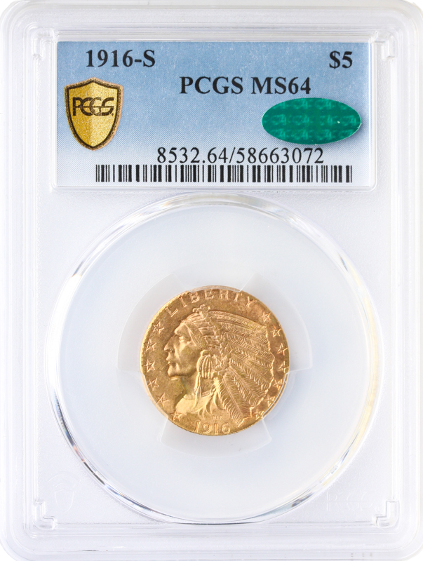 1916-S $5 Indian PCGS MS64 CAC