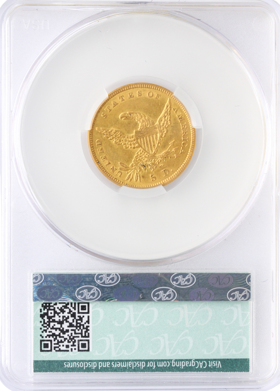 1838 $5 Classic CACG AU58