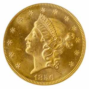 1856-S $20 Liberty SSCA Full Serif S Tilted Right PCGS MS62 CAC