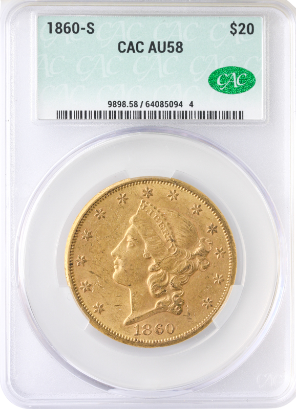 1860-S $20 Liberty CACG AU58 1860-S $20 Liberty CACG AU58