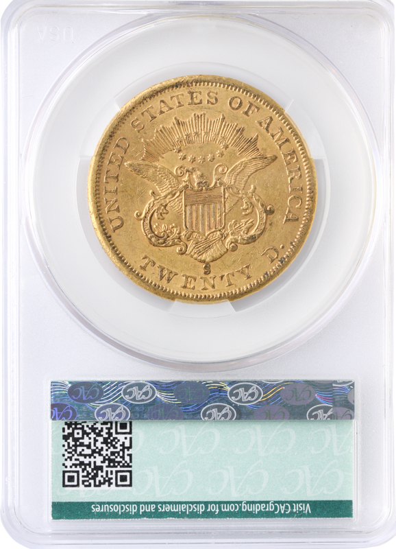 1860-S $20 Liberty CACG AU58 1860-S $20 Liberty CACG AU58