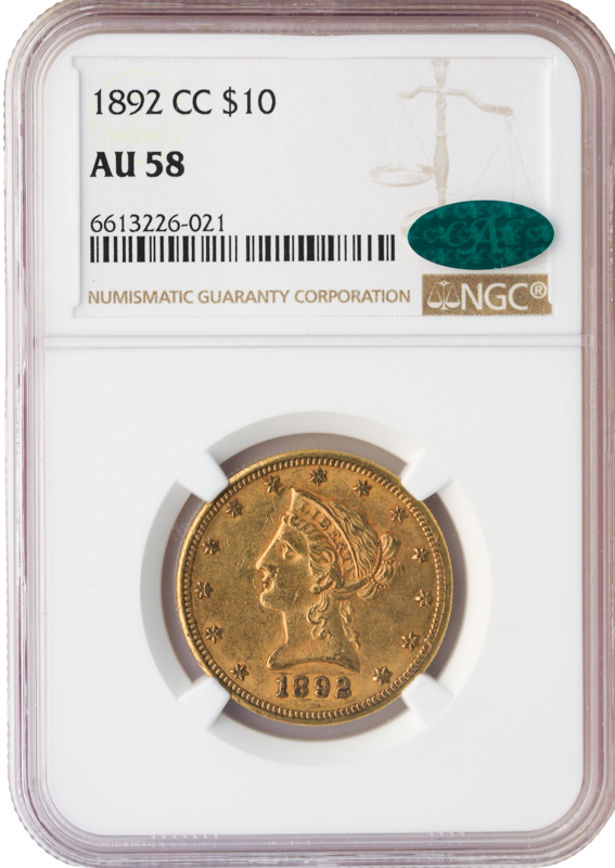 1892-CC $10 Liberty NGC AU58 CAC 1892-CC $10 Liberty NGC AU58 CAC